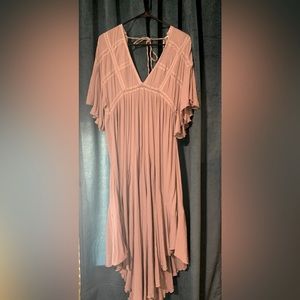 Free People Romantic Maxi Lilac Gray Handkerchief Hem Dress with tassels -S